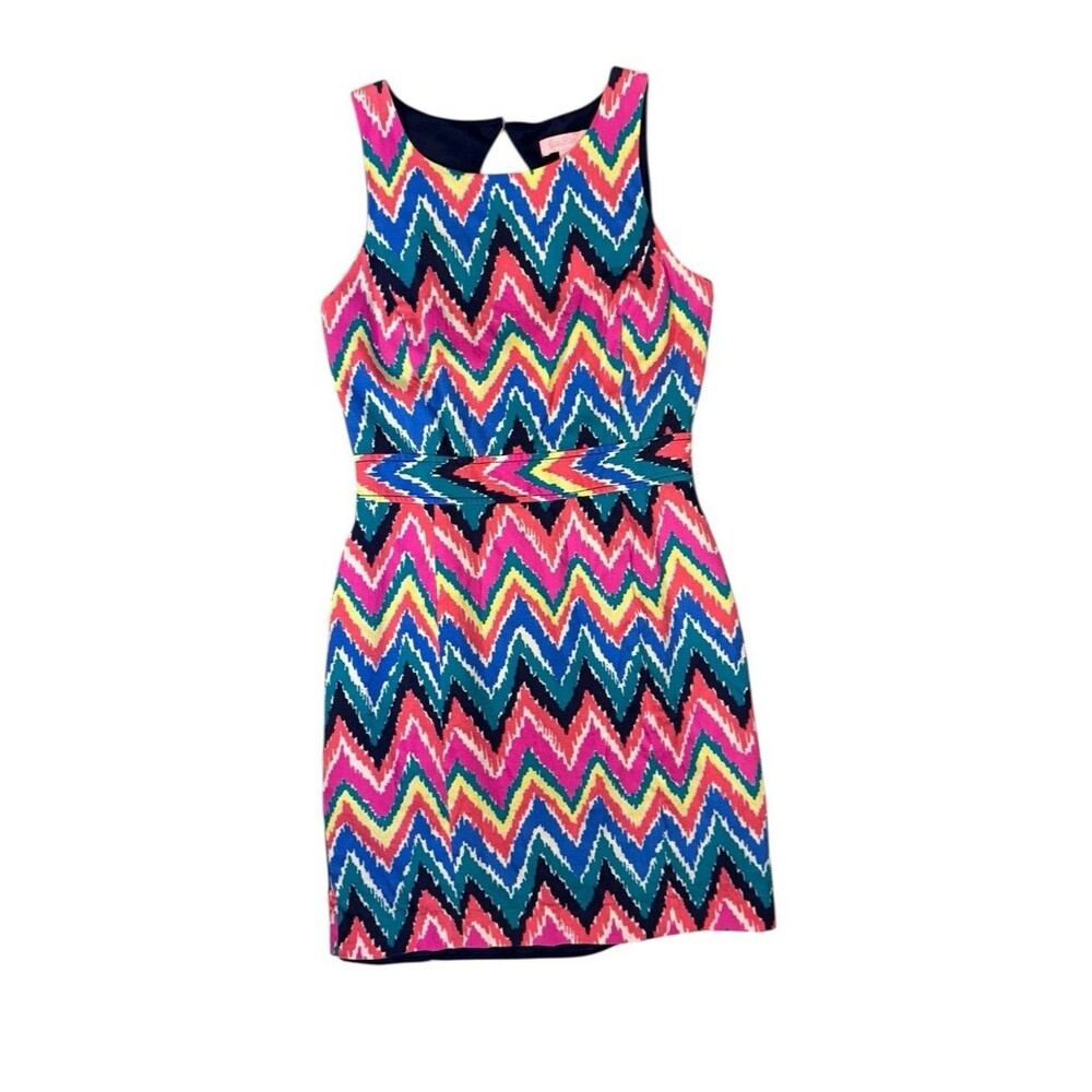 Lilly Pulitzer Womens Multi-Color Chevron Kirkland Hearts a Flutter Dress Size 2